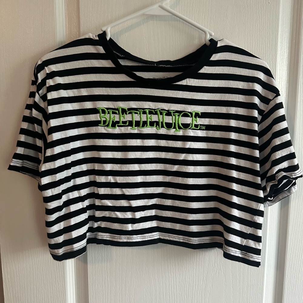 Beetlejuice Striped Black and White Crop Top